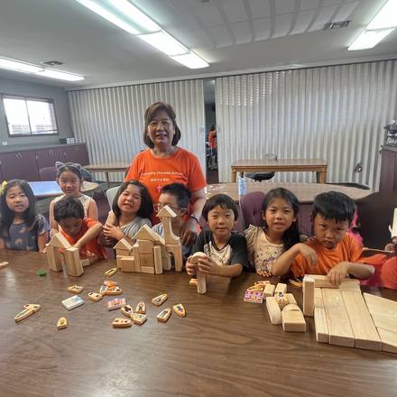 Concordia Chinese School principal with students in class
